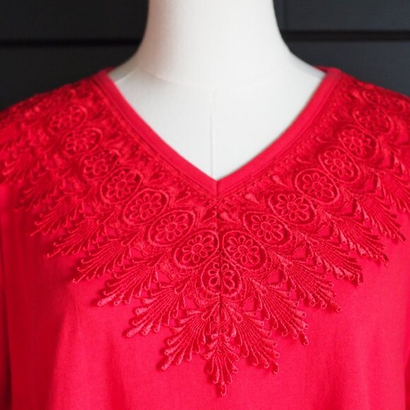 Hummingbird | V Neck Lace Trim Top - Picture 2 of 5